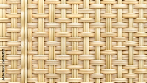 Panoramic woven rattan wicker weave seamless pattern texture background in light beige color