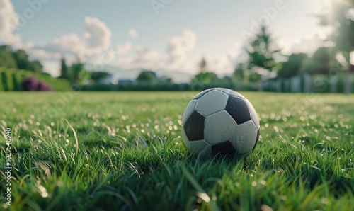 Soccer ball on the lawn, 4K hyperrealistic photo