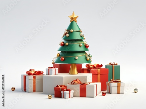 A beautifully decorated Christmas tree surrounded by colorful presents and ornaments during the festive holiday season