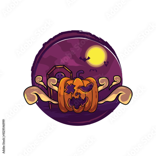 Scary halloween pumpkin in horor background vector
