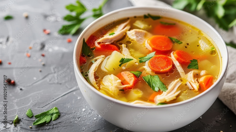 Homemade Chicken Soup Close-Up Homemade Chicken Soup Close-Up