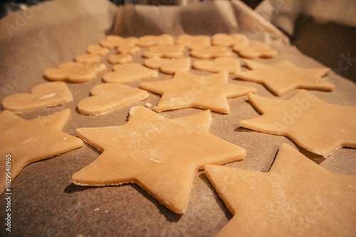 Raw christmas cookies ready to be baked