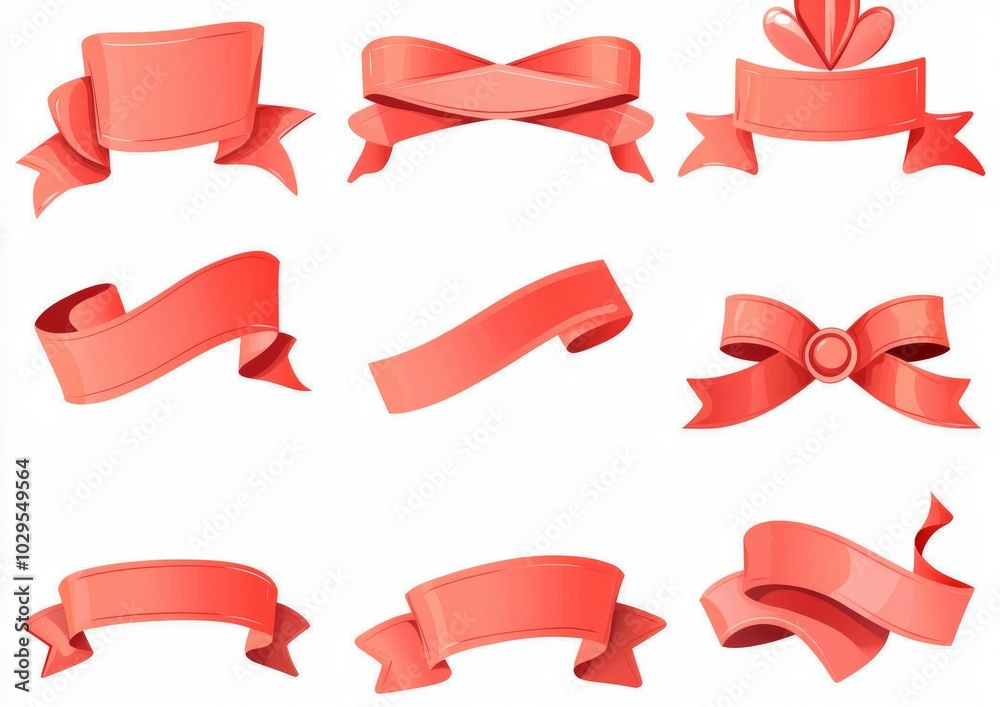 Illustration of modern red ribbons. Ribbon banner promotion.