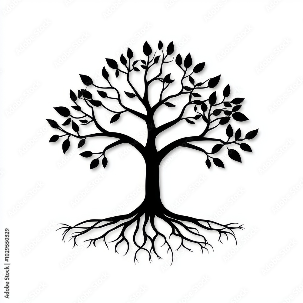 Fototapeta premium Tree of life logo design inspiration - Abstract tree logo design with roots