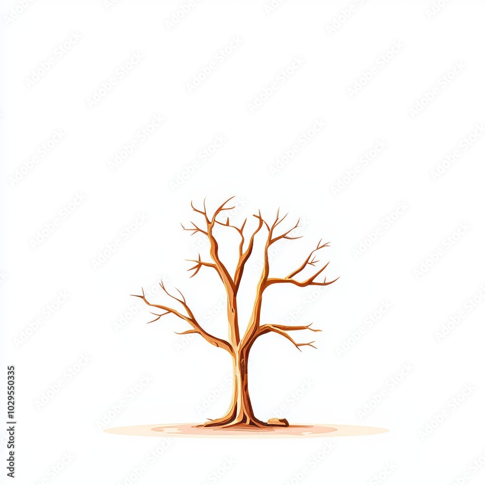 Obraz premium Isolated on a white background, a bare tree with empty branches in the winter or autumn season.