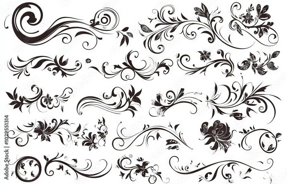 A set of decorative corners and dividers with ornamental curls, royal ornaments, and vintage filigree ornaments. A set of decorative corners and dividers with ornamental curls, royal ornaments, and vintage filigree ornaments.