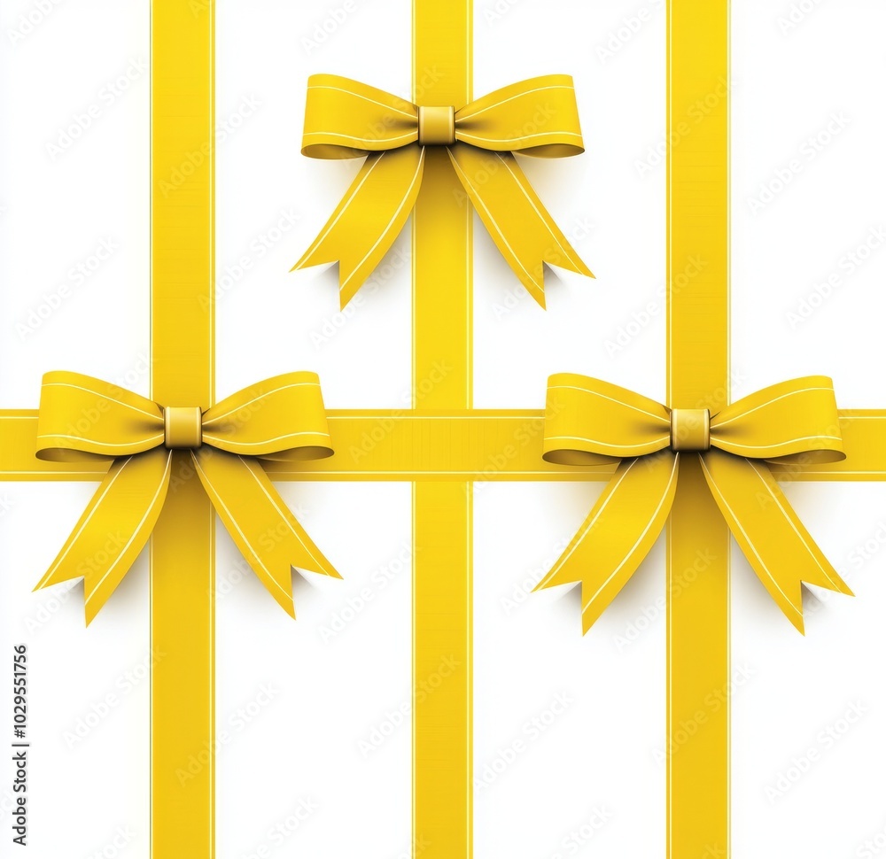 Set of golden bows with vertical ribbons isolated on white. A yellow bow for decoration. Set of golden bows with vertical ribbons isolated on white. A yellow bow for decoration.