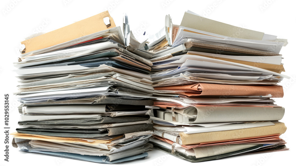 Stacks of Business Documents Organized Neatly on a White Background Generative AI Stacks of Business Documents Organized Neatly on a White Background Generative AI