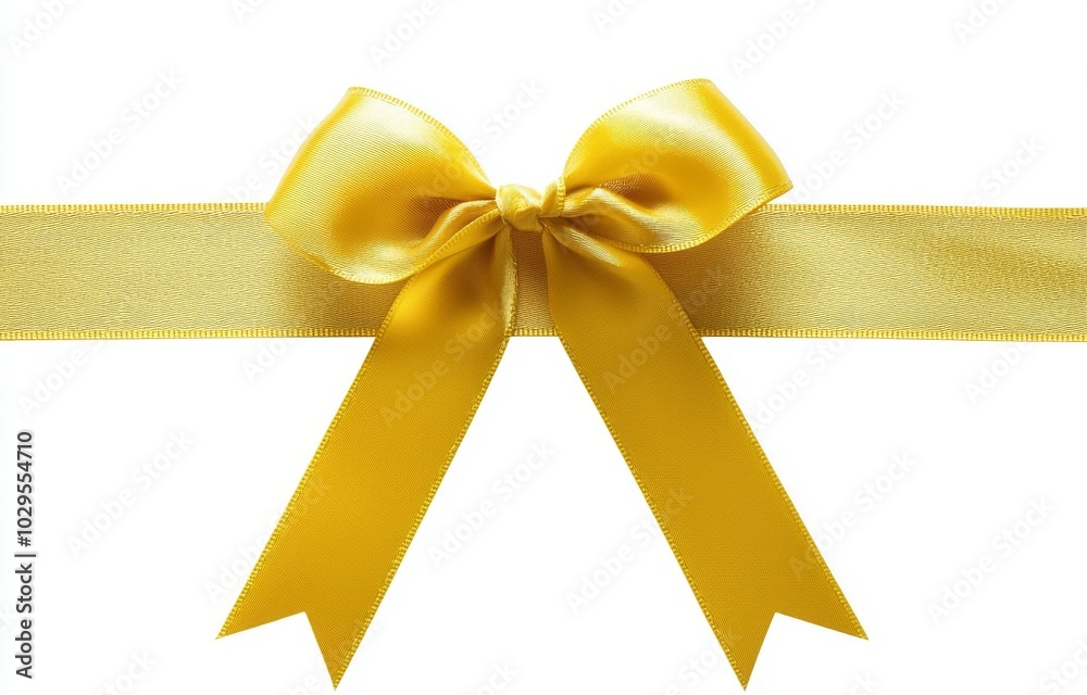 Isolated on white background is a shimmering golden satin ribbon bow Isolated on white background is a shimmering golden satin ribbon bow