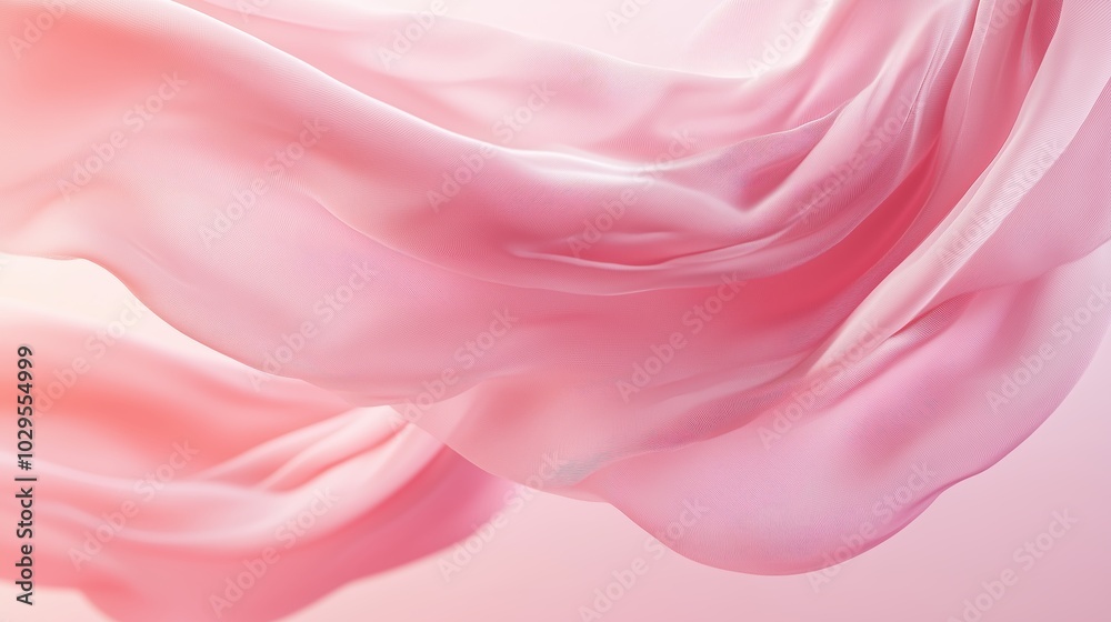 Delicate pink silk fabric flowing gracefully in soft light creating a serene and elegant atmosphere Delicate pink silk fabric flowing gracefully in soft light creating a serene and elegant atmosphere