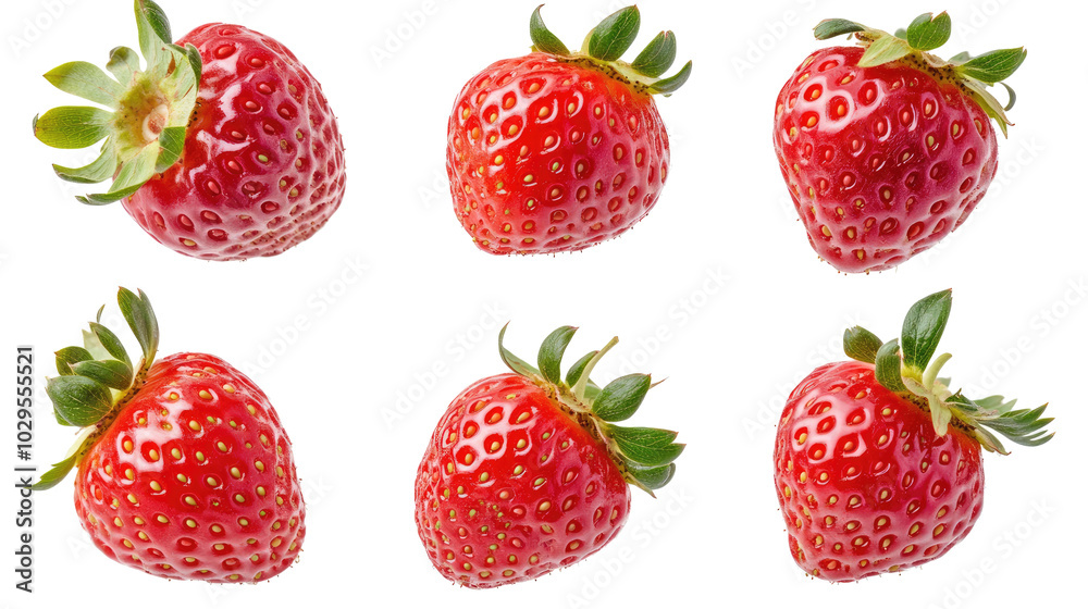 Collection of Fresh Strawberries Arranged on a White Background Generative AI Collection of Fresh Strawberries Arranged on a White Background Generative AI