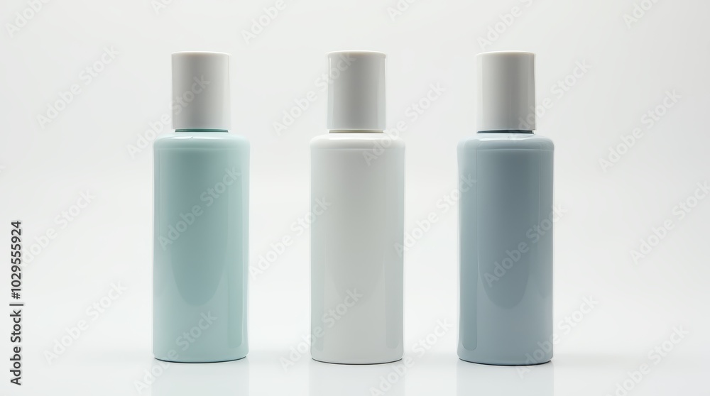 Three pump bottles in varying colors arranged on a clean surface, showcasing options for beauty or personal care products Three pump bottles in varying colors arranged on a clean surface, showcasing options for beauty or personal care products