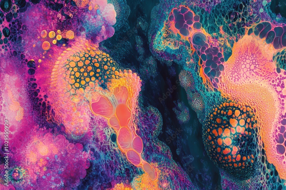 Obraz premium psychedelic art, energetic digital artwork with a psychedelic retro vibe, vibrant colors and abstract forms on a radiant backdrop