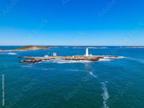 Boston Lighthouse on Little Brewster Island in Boston Harbor, Boston, Massachusetts MA, USA. photo