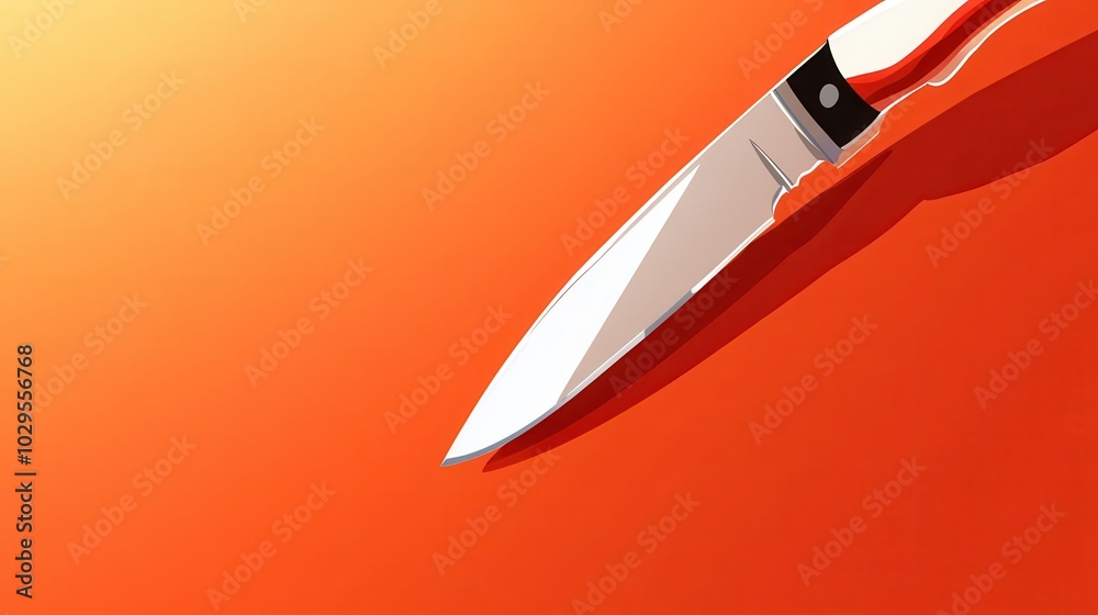 A sleek, modern steel knife is set against a warm orange background, highlighting its pristine design and precision engineering, perfect for culinary enthusiasts. A sleek, modern steel knife is set against a warm orange background, highlighting its pristine design and precision engineering, perfect for culinary enthusiasts.