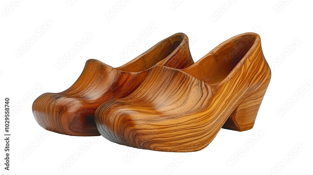 Stylish wooden shoes on white background for casual wear Stylish wooden shoes on white background for casual wear