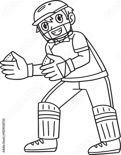 Cricket Wicket Keeper Catching Isolated Coloring photo