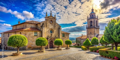 Scenic Landscape of the Old Church of Sabugo in Avilés, Spain - Captivating Architectural Marvel Amidst Lush Nature
