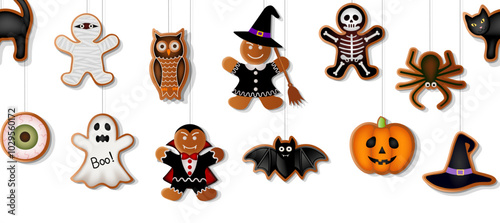 halloween seamless border with gingerbread cookies