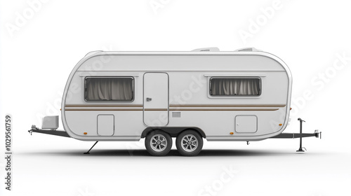 White Travel Trailer RV Camper Side View Isolated on White Background