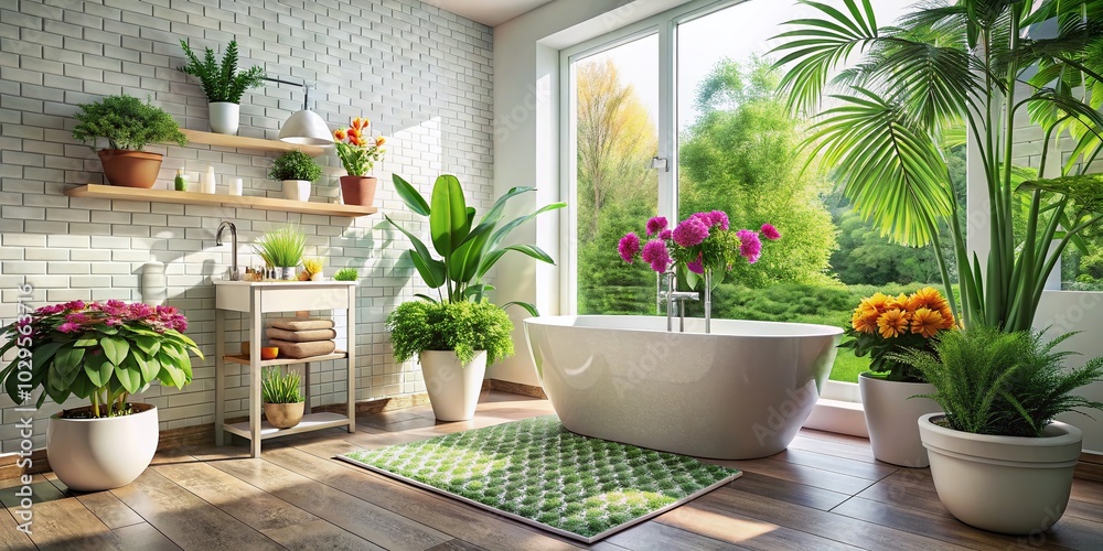 Serene Bathroom Oasis with Indoor Flower Pots for Relaxation and Tranquility Serene Bathroom Oasis with Indoor Flower Pots for Relaxation and Tranquility