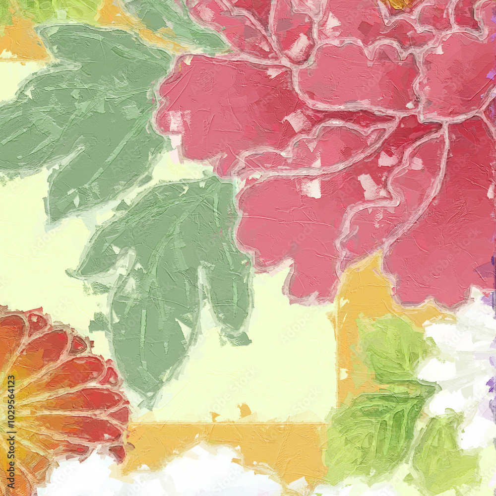 Naklejka premium Oil paintings and various flowers, roses, peonies, dragonflies, ducks, birds, landscapes, animals, abstract beauty of flowers