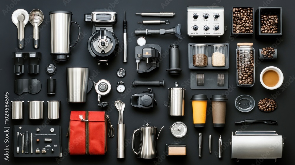 Flat Lay of Coffee-Making Equipment and Accessories Flat Lay of Coffee-Making Equipment and Accessories