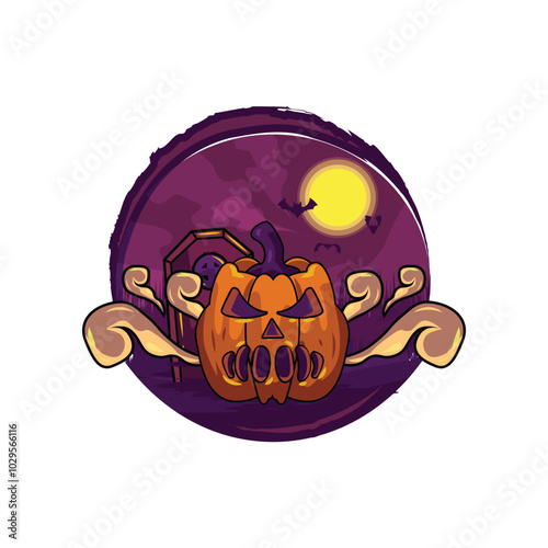 Scary halloween pumpkin in horor background graphic