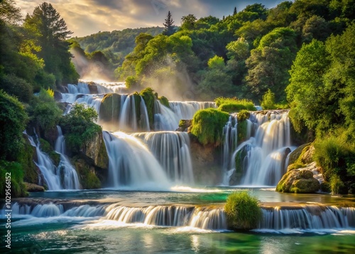 Serene Long Exposure of Krka River Waterfalls in Croatia for Nature Lovers