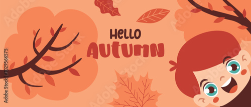 Autumn Illustration With Cartoon Kids