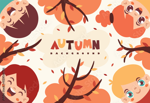 Autumn Illustration With Cartoon Kids
