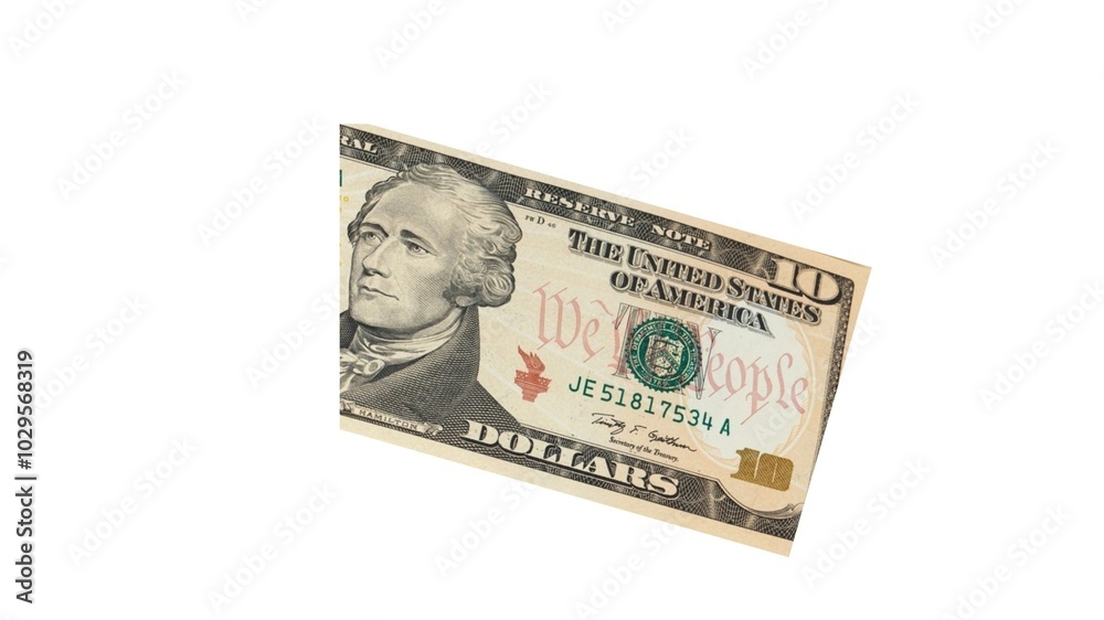 Ten American Dollars banknote isolated on white background. Ten American Dollars banknote isolated on white background.