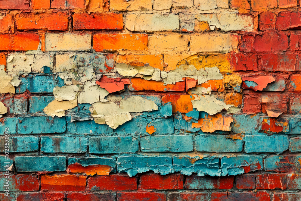 Colorful Peeling Paint on Brick Wall Colorful Peeling Paint on Brick Wall