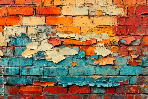 Colorful Peeling Paint on Brick Wall