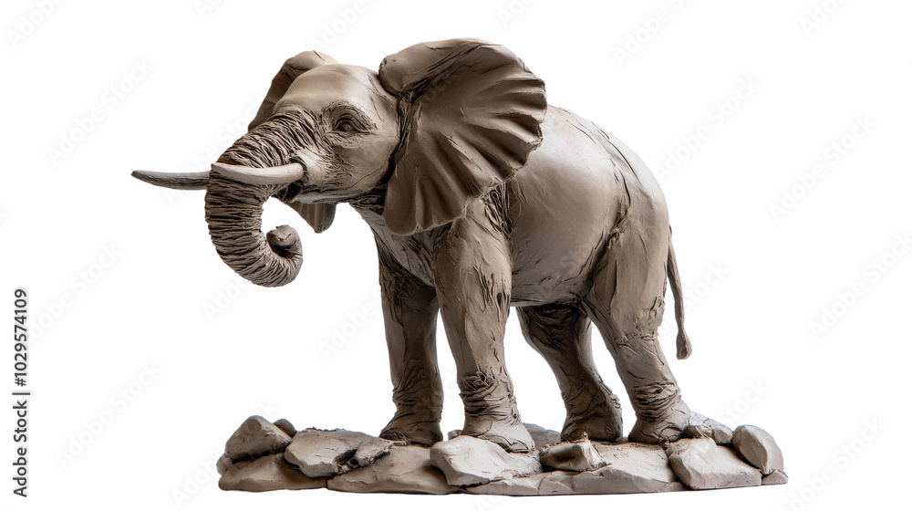 A detailed sculpture of an elephant made from resin, standing on rocks, showcasing intricate artistry and craftsmanship. A detailed sculpture of an elephant made from resin, standing on rocks, showcasing intricate artistry and craftsmanship.