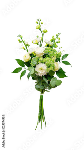 Elegant bouquet of assorted flowers including roses, lilies, and carnations, arranged beautifully with lush green leaves on a transparent background.