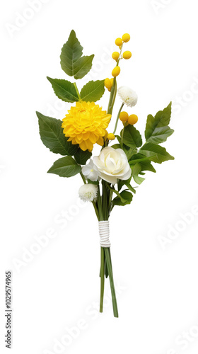 Elegant bouquet of assorted flowers including roses, lilies, and carnations, arranged beautifully with lush green leaves on a transparent background.
