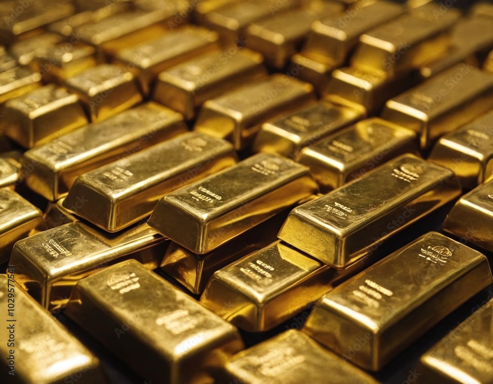A pile of gold bars sitting on top of each other A pile of gold bars sitting on top of each other