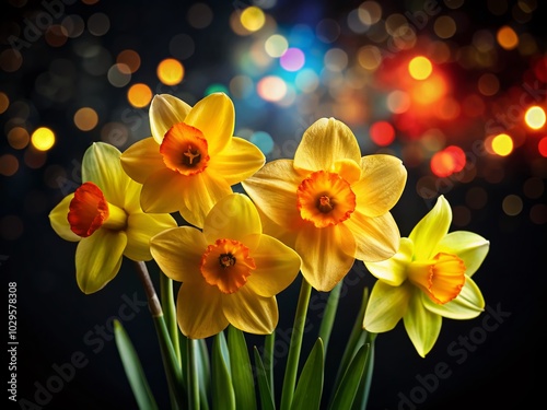 Spring Daffodils Silhouette on Black Background for Stunning Floral Imagery photo