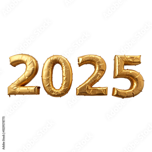 3d 2025 New Year golden text png. New Year 2025 inscription on transparent background