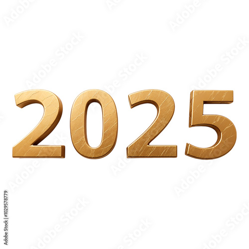 3d 2025 New Year golden text png. New Year 2025 inscription on transparent background