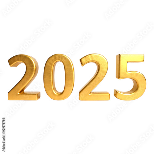 3d 2025 New Year golden text png. New Year 2025 inscription on transparent background