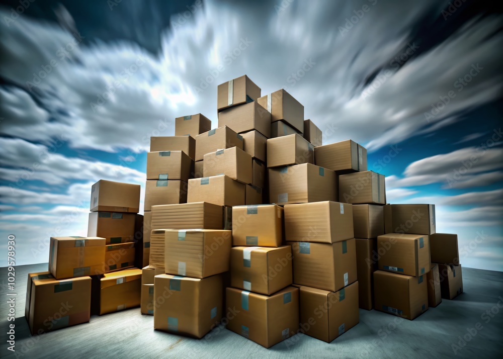 Stack of Cardboard Moving Boxes for Warehouse Mockup - Storage, Relocation, and Logistic Concepts Stack of Cardboard Moving Boxes for Warehouse Mockup - Storage, Relocation, and Logistic Concepts