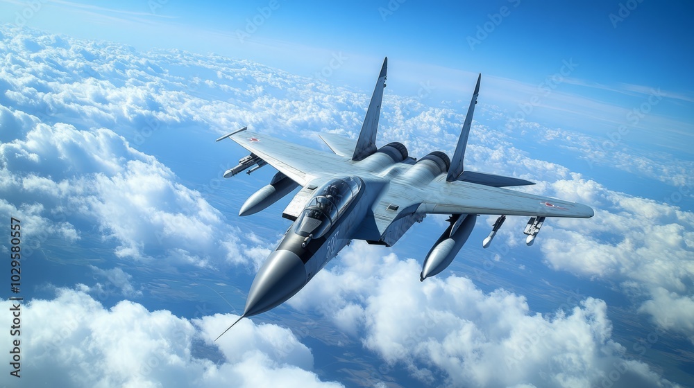 Fighter plane during flight in the sky front view. Military plane in flight in the sky with space for text or inscriptions, theme of war and armed conflict
Fighter plane during flight in the sky front view. Military plane in flight in the sky with space for text or inscriptions, theme of war and armed conflict