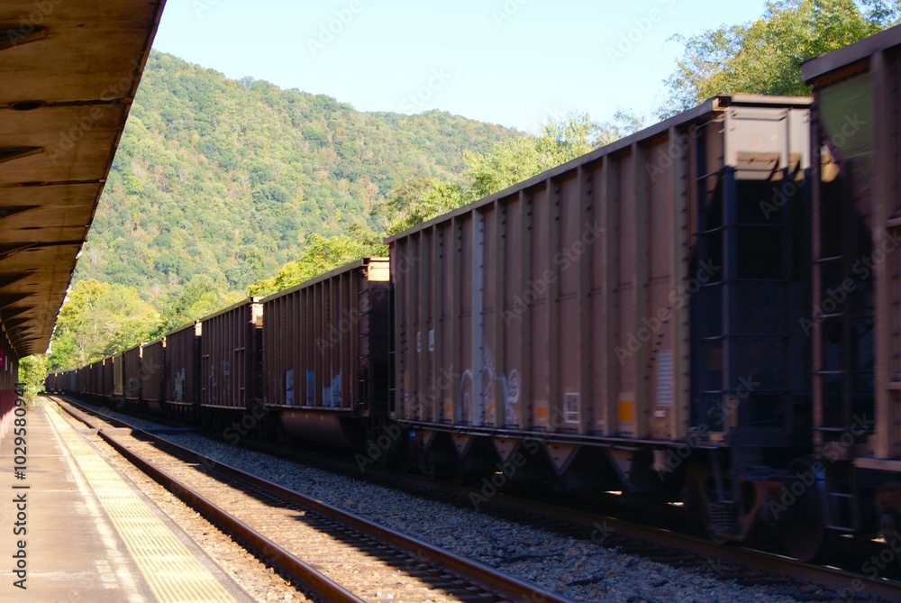 Obraz premium Passing Mountain Coal Train
