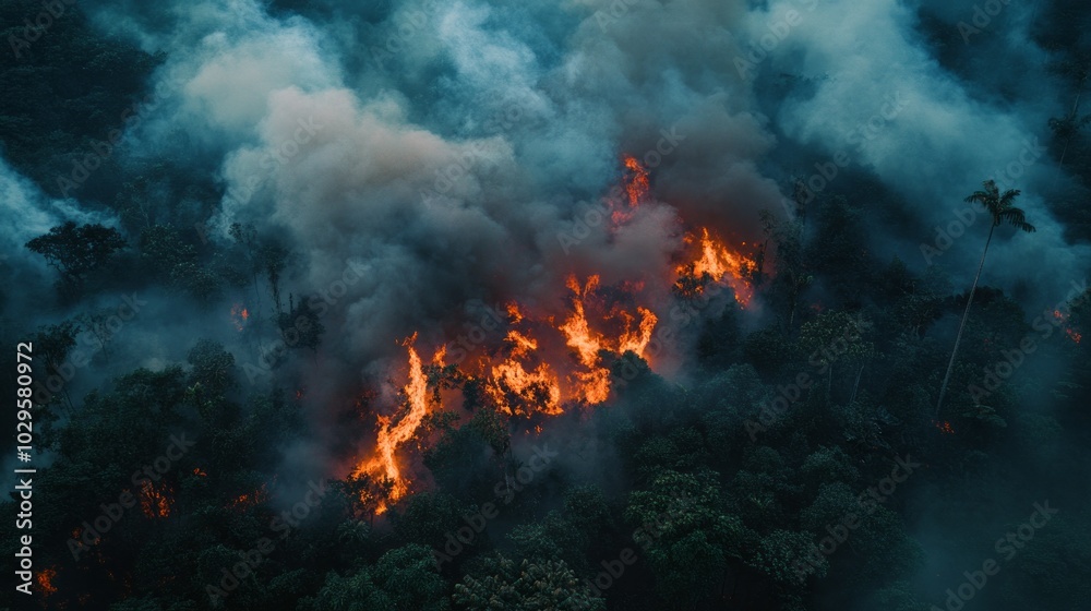 Green forest fire with clouds of smoke, aerial view with space for text or inscriptions
Green forest fire with clouds of smoke, aerial view with space for text or inscriptions