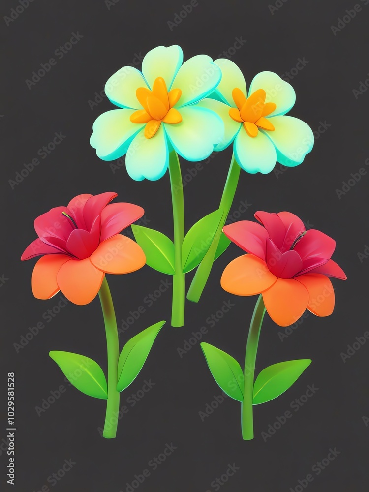 Fototapeta premium Colorful 3D Flowers Illustration
