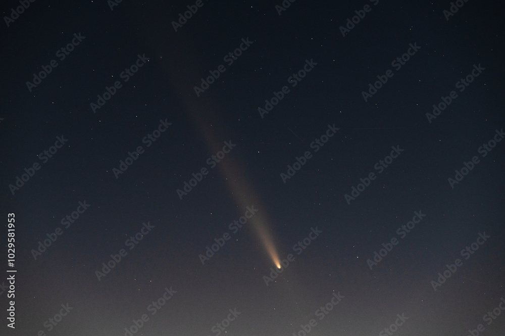stars and comet in evening sky, magical shot of space after sunset stars and comet in evening sky, magical shot of space after sunset