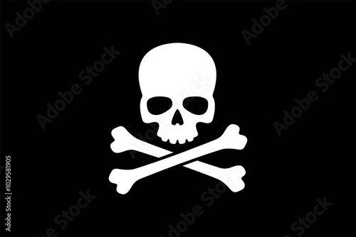 Pirate flag. Jolly Roger, a black pirate flag with Adam's head (human skull) and bones. Symbol of sea robbers and plunderers.