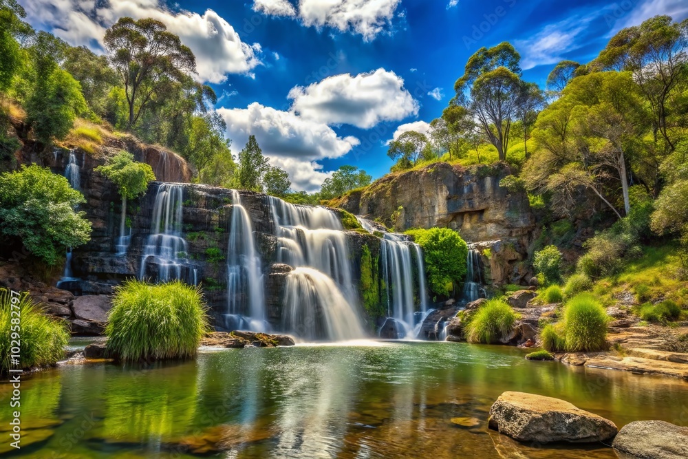 Fototapeta premium Stunning Belconnen Waterfall Panoramic View - Nature's Serenity and Beauty
